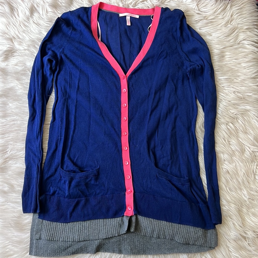 Victoria’s Secret medium cardigan button down sweater pockets pink grey navy